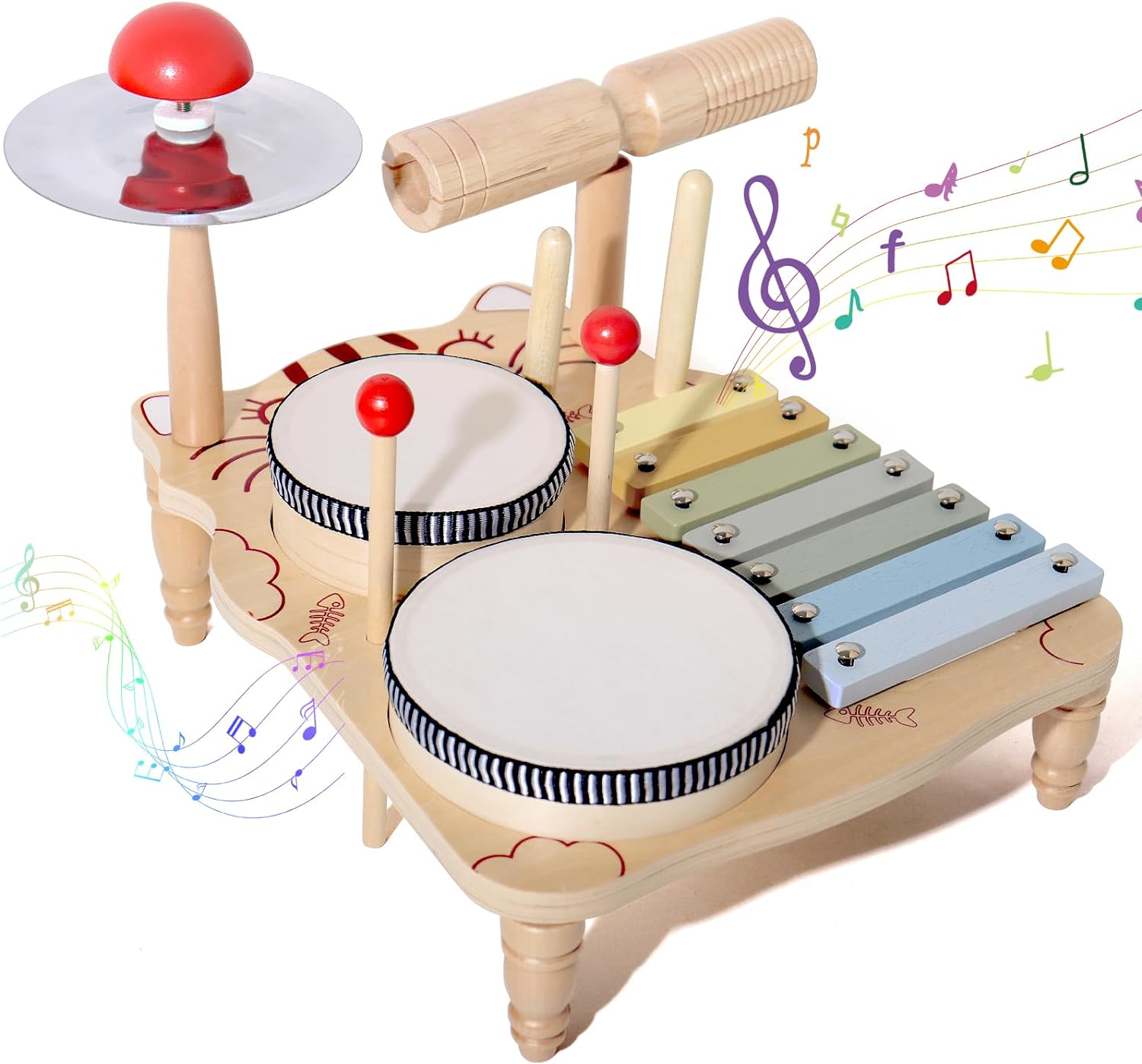 Musical Instrument Harmonium - Wooden Xylophone Drum Set For Toddlers,Montessori